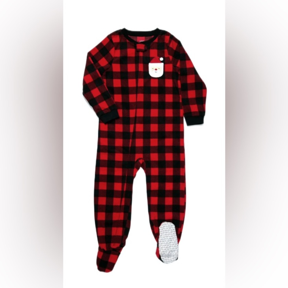 Carter’s | red checkered Santa Claus fleece one piece footie pyjama